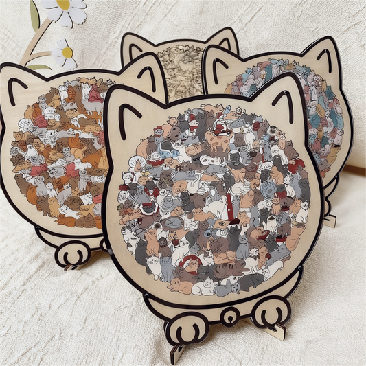 🎁Weihnachtsverkauf 60% RABATT🎅135-teiliges Katzenförmiges Holzpuzzle in Morandi-Farben😸💝