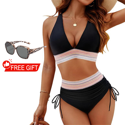 ⏰2026 Sommer-Sonderverkauf 60% RABATT⏳Hochtaillierter Bikini-Set mit Bauchkontrolle & Farbblock-Design + GRATIS Sonnenbrille🕶️