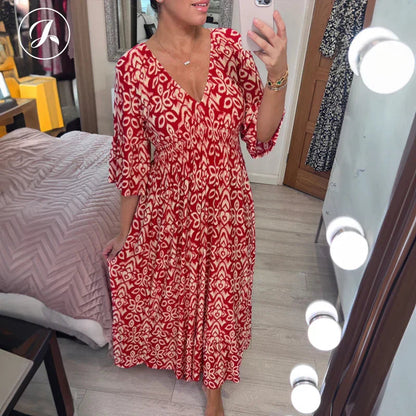 🎁Letzter Tag Hot Sale 50% Rabatt💃Bohemian Vintage V-Ausschnitt Floral Lässige Lange Kleider