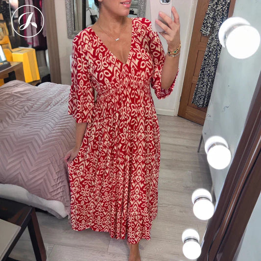 🎁Letzter Tag Hot Sale 50% Rabatt💃Bohemian Vintage V-Ausschnitt Floral Lässige Lange Kleider