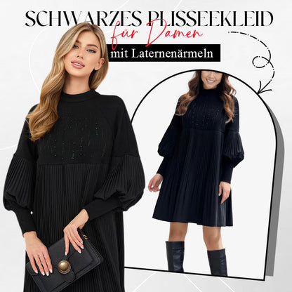 🔥Begrenzte Zeit Aktion 50% Rabatt🔥Elegantes Schwarzes Plisseekleid für Damen mit Laternenärmeln