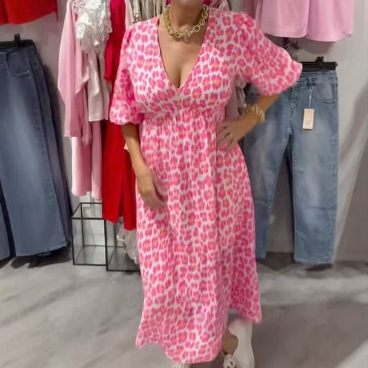 🌈🌻Sommer-Hot-Sale - 51% Rabatt🌸Damenkleid mit V-Ausschnitt und Druck