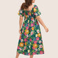 ⏰ Sommer Hot Verkauf 70% Aus💃Blumen Räuchertes Quadrathals Midi Kleid mit Taschen