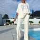 🌻Sommer-Hot-Sale - 50% Rabatt🌸Lässiges zweiteiliges Set für Frauen, einfarbiger Pullover und lockere Hose