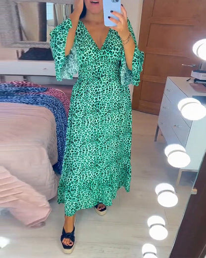 🔥Was soll ich morgen anziehen🔥Damen-Wickelkleid aus Baumwolle mit Leopardenmuster