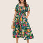 ⏰ Sommer Hot Verkauf 70% Aus💃Blumen Räuchertes Quadrathals Midi Kleid mit Taschen