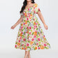 ⏰ Sommer Hot Verkauf 70% Aus💃Blumen Räuchertes Quadrathals Midi Kleid mit Taschen