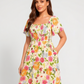 ⏰ Sommer Hot Verkauf 70% Aus💃Blumen Räuchertes Quadrathals Midi Kleid mit Taschen