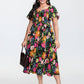 ⏰ Sommer Hot Verkauf 70% Aus💃Blumen Räuchertes Quadrathals Midi Kleid mit Taschen
