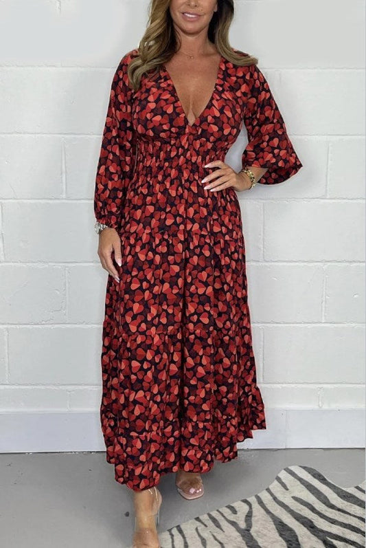 🏖️HEISSER VERKAUF 49% RABATT💃Sexy bedrucktes Damenkleid mit tiefem V-Ausschnitt