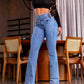 💕 Stretch-Schlagjeans mit hohem Bund – Perfekt für den Frühling! ✨ Bequem, schlank, nachhaltig 👖 Ideal für Alltag & Freizeit.