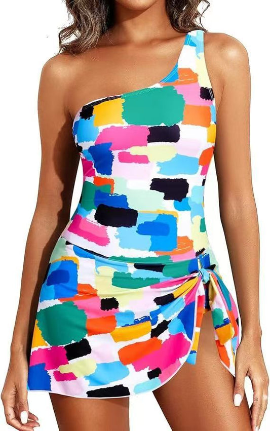 💃Letzter Verkaufstag 50% RABATT😍Einteiliger Badeanzug mit Rock und One-Shoulder-Design