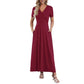 👗2026 Summer Hot Sale 49% OFF🌈 Women's V neck Ankle Length Floral Print Beach Long Flowy  Maxi Dress with Pockets🎀
