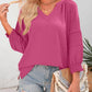 💥Letzter Tag Sonderangebot 49% Rabatt👚Damen 3/4 Laterne Ärmel Casual V-Ausschnitt T-Shirts plizierte lose Hohlbluse