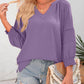 💥Letzter Tag Sonderangebot 49% Rabatt👚Damen 3/4 Laterne Ärmel Casual V-Ausschnitt T-Shirts plizierte lose Hohlbluse