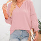 💥Letzter Tag Sonderangebot 49% Rabatt👚Damen 3/4 Laterne Ärmel Casual V-Ausschnitt T-Shirts plizierte lose Hohlbluse