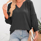 💥Letzter Tag Sonderangebot 49% Rabatt👚Damen 3/4 Laterne Ärmel Casual V-Ausschnitt T-Shirts plizierte lose Hohlbluse