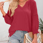 💥Letzter Tag Sonderangebot 49% Rabatt👚Damen 3/4 Laterne Ärmel Casual V-Ausschnitt T-Shirts plizierte lose Hohlbluse