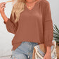 💥Letzter Tag Sonderangebot 49% Rabatt👚Damen 3/4 Laterne Ärmel Casual V-Ausschnitt T-Shirts plizierte lose Hohlbluse