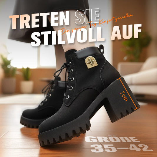 🔥【35-42】 👢✨2025 Neuheit für diesen Herbst: Stiefeletten mit dicken Absätzen und Keilabsätzen – Retro-Modell mit Schnürsenkeln für Damen✨