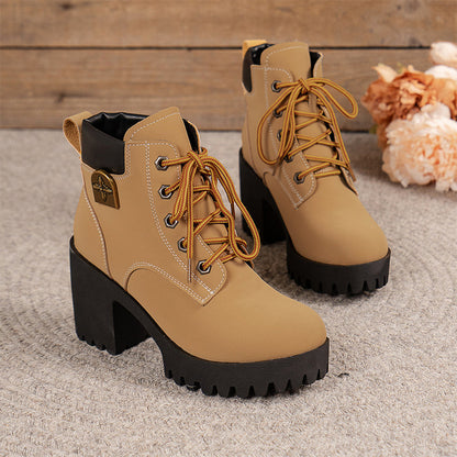 🔥【35-42】 👢✨2025 Neuheit für diesen Herbst: Stiefeletten mit dicken Absätzen und Keilabsätzen – Retro-Modell mit Schnürsenkeln für Damen✨