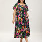 ⏰ Sommer Hot Verkauf 70% Aus💃Blumen Räuchertes Quadrathals Midi Kleid mit Taschen