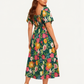 ⏰ Sommer Hot Verkauf 70% Aus💃Blumen Räuchertes Quadrathals Midi Kleid mit Taschen