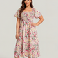 ⏰ Sommer Hot Verkauf 70% Aus💃Blumen Räuchertes Quadrathals Midi Kleid mit Taschen