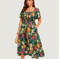 ⏰ Sommer Hot Verkauf 70% Aus💃Blumen Räuchertes Quadrathals Midi Kleid mit Taschen