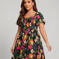 ⏰ Sommer Hot Verkauf 70% Aus💃Blumen Räuchertes Quadrathals Midi Kleid mit Taschen