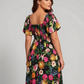 ⏰ Sommer Hot Verkauf 70% Aus💃Blumen Räuchertes Quadrathals Midi Kleid mit Taschen