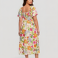 ⏰ Sommer Hot Verkauf 70% Aus💃Blumen Räuchertes Quadrathals Midi Kleid mit Taschen