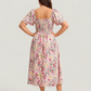 ⏰ Sommer Hot Verkauf 70% Aus💃Blumen Räuchertes Quadrathals Midi Kleid mit Taschen