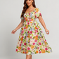⏰ Sommer Hot Verkauf 70% Aus💃Blumen Räuchertes Quadrathals Midi Kleid mit Taschen