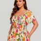 ⏰ Sommer Hot Verkauf 70% Aus💃Blumen Räuchertes Quadrathals Midi Kleid mit Taschen