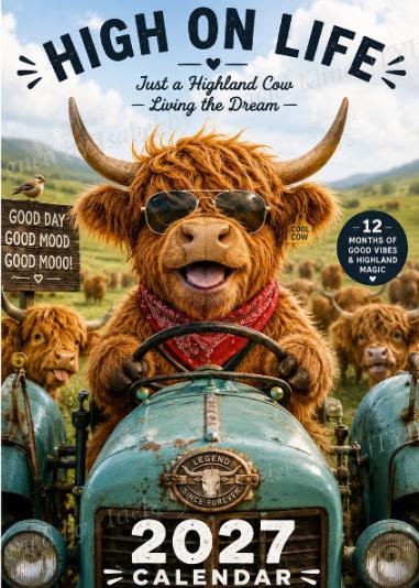 ✨️Überraschung: 50 % Rabatt! 🐮Möge das Jahr 2027 dir jede Menge Glück bringen! 🔥Lustiger Hochlandkuh-Wandkalender 2027 | A4-Wandkalender |
