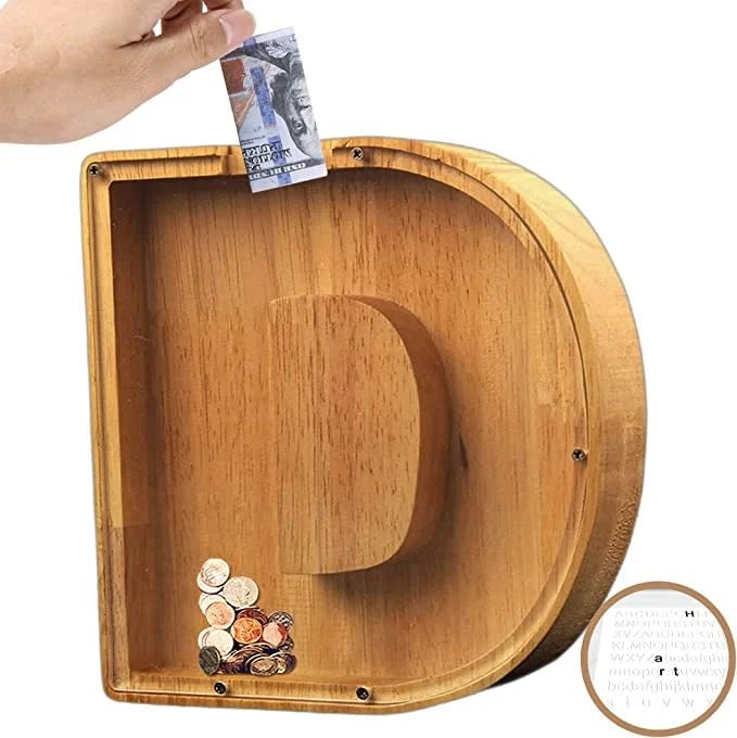 Benutzerdefinierte A-Z-Namen Holz Spardose Münze Sparschwein-Geschenk für Kinder-3