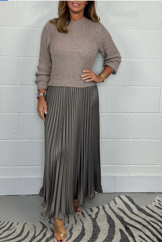🔥Herbst Neuheiten Sonderangebot-50% Rabatt🔥Elegante und stilvolle Faltenkleider mit Rundhalsausschnitt für Damen