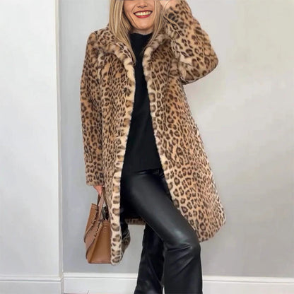 🥰2025 Neue Mode – 50 % Rabatt💖Mittellange Jacke mit Leopardenmuster für Damen