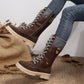 🔥2024 heißer Verkauf 49% Rabatt🔥Modische Patchwork-Stiefel mit runder Spitze und mittlerer Wade