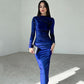 💟Neujahrs-Hot-Sale 49% Rabatt💟Modisches, einfarbiges, langärmliges, schmales Kleid für Damen