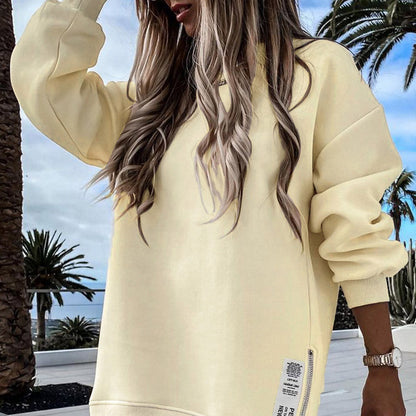 💖Limitierter Verkauf 50 % Rabatt💖Langärmeliges Pullover-Sweatshirtkleid mit Reißverschluss und Schlitz