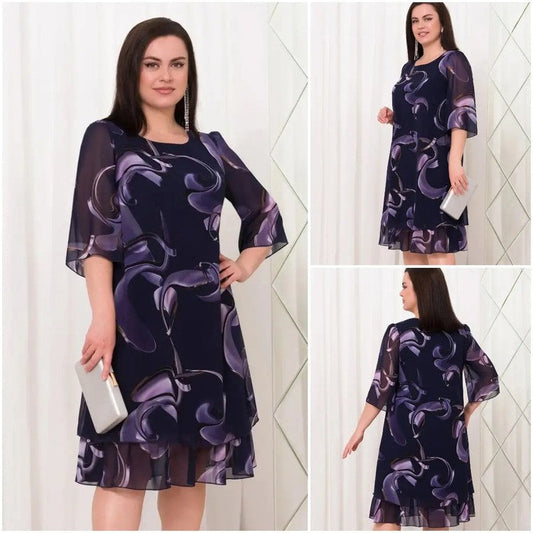 💟Neujahrs-Hot-Sale 49% Rabatt💟Neue geraffte Ärmel Elegante gedruckte Chiffonkleider📐[M - 4XL]