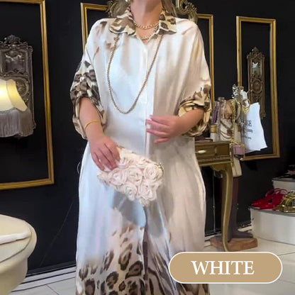 🔥2025 NEW SALES - 50% OFF🔥Women's Printed Lapel Long Sleeve Maxi Dress