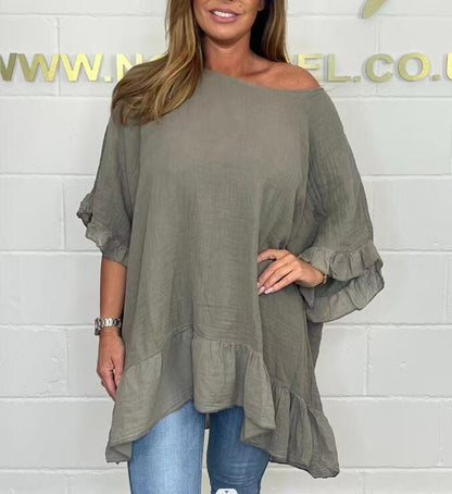 🏵️2025 Heißer Verkauf 49% Rabatt🏵️Lockere, plissierte Off-Shoulder-Blusen für Damen