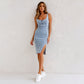 🌷Frühling Vorverkauf 49% Rabatt🍃Denim U-Ausschnitt Neckholder-Kleid mit Schlitz und verstellbaren Schulterträgern