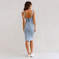 🌷Frühling Vorverkauf 49% Rabatt🍃Denim U-Ausschnitt Neckholder-Kleid mit Schlitz und verstellbaren Schulterträgern