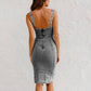 🌷Frühling Vorverkauf 49% Rabatt🍃Denim U-Ausschnitt Neckholder-Kleid mit Schlitz und verstellbaren Schulterträgern