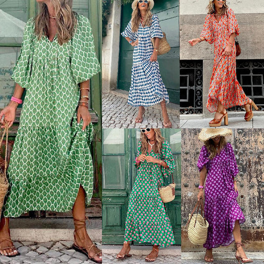 🌷Sommer-Hot-Sale - 50% Rabatt🍃✴️Elegantes Boho Maxikleid mit Puffärmeln und Blumenmuster