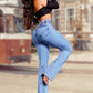 💕 Stretch-Schlagjeans mit hohem Bund – Perfekt für den Frühling! ✨ Bequem, schlank, nachhaltig 👖 Ideal für Alltag & Freizeit.